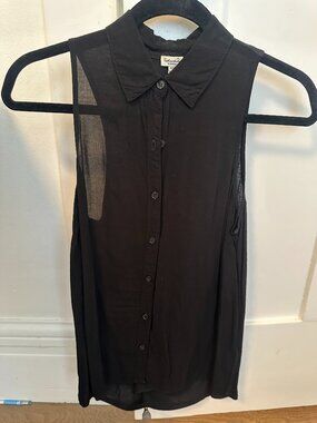 Splendid Black Sleeveless Button-Front Collared Blouse Size XS